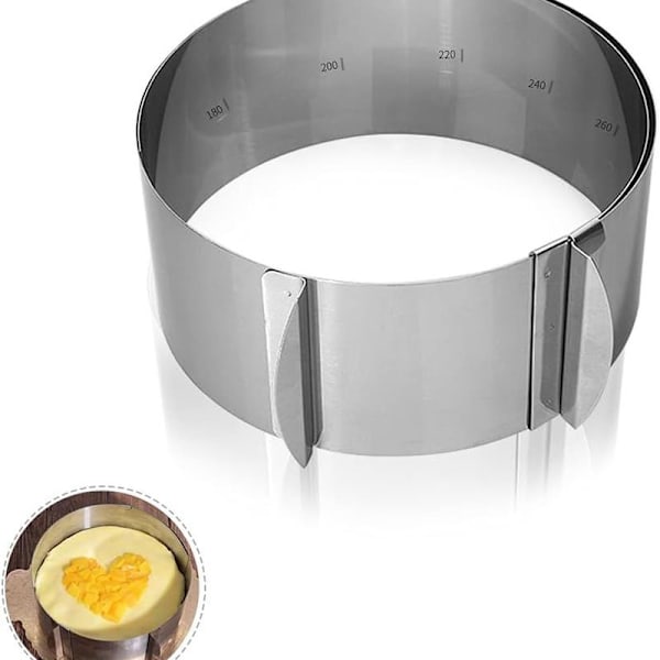 Kagering, 8 cm højdejusterbar, kagering, rustfrit stål ramme, egnet til bageform