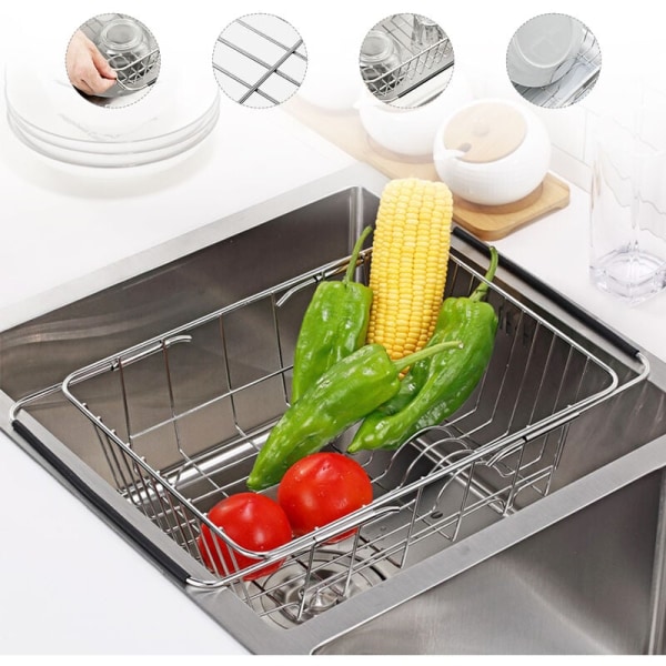 Dish Drainer Expandable Sink Kitchen Drain Basket Dish Drying Rack Dishes for Kitchen Utensils KLB