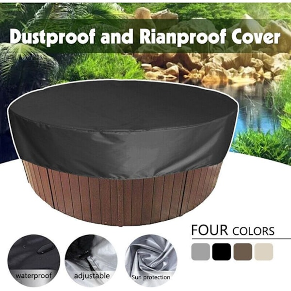 Runt lock för bubbelpool, vattentätt skydd för spa med UV-skydd och dragsko, runt lock för badkar, swimmingpool, sandlåda, 215x70cm KLB