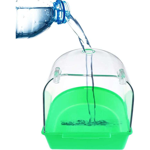 Transparent fågelbad, plastbur för rengöring av papegojor och gökfåglar, grön