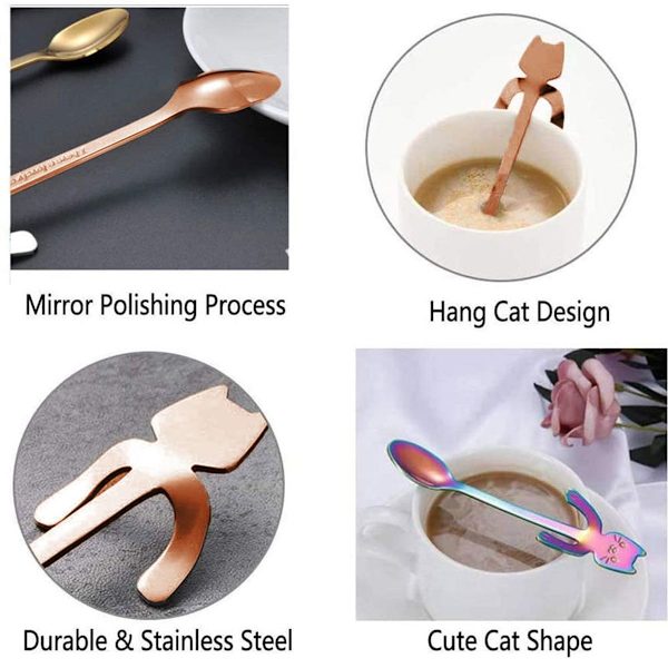 4 stk. kattekaffeskesæt, rustfrit stål killing hængende design KLB