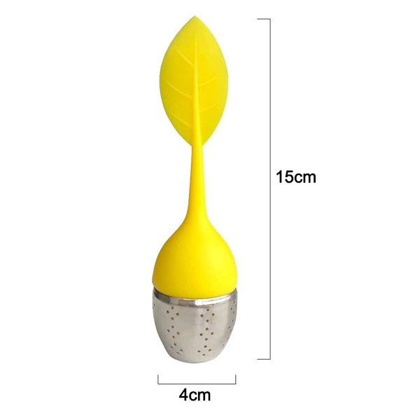 Rustfrit stål te-infuser til løs te, grøn + gul med langt håndtag