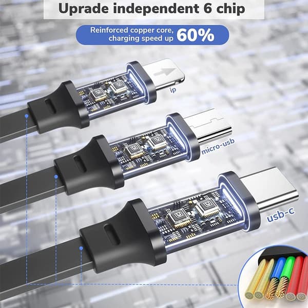 3 i 1 Teleskopisk ladekabel for Apple Android Svart