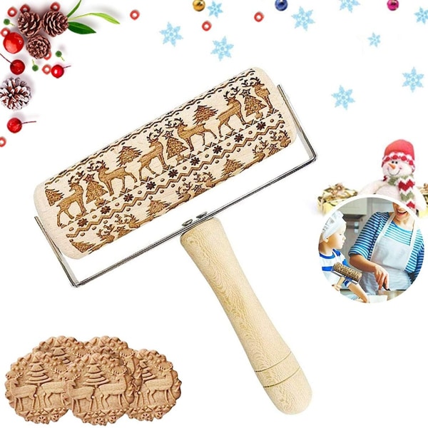 Christmas wooden rolling pins, wooden rolling pins for baking embossed cookies, 3D KLB