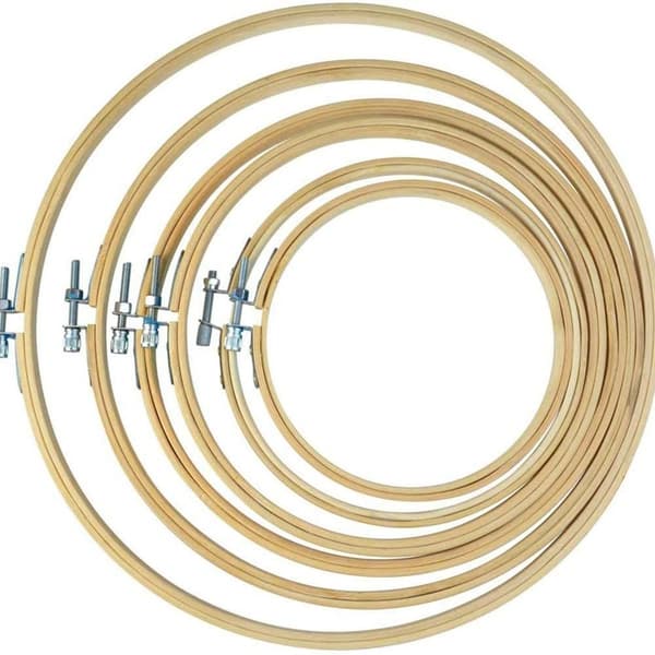 6 stycken runda broderiramset, korsstygnsram broderiram bambu ringar KLB