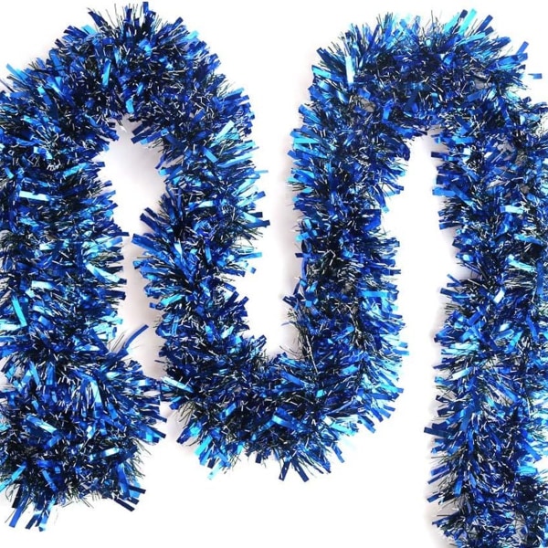 33 jalkaa pitkä metallinsininen tinsel-nauha jouluun KLB
