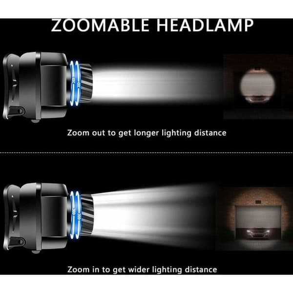 LED hodelykt, zoomable, lett, sensor, oppladbar, USB hodelykt, kraftig