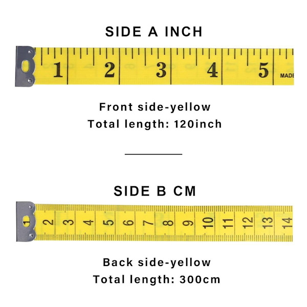Tjock tyglinjal och måttband, 300 cm/120 tum mjukt fickmåttband,