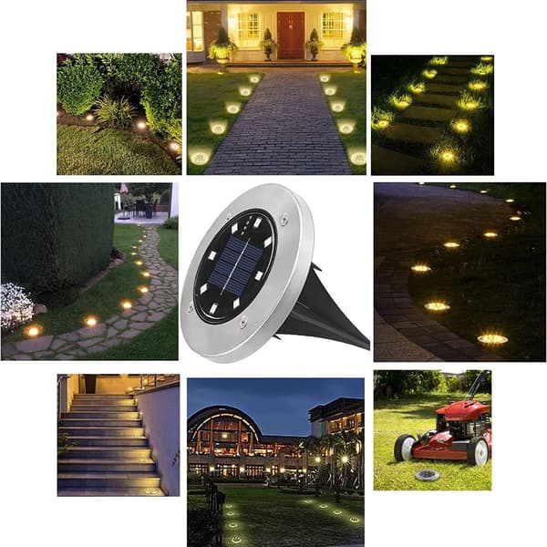 Utendørs solcellelys, [12 stk] solgulvlys hage varm hvit, 8 LED 6000K vann