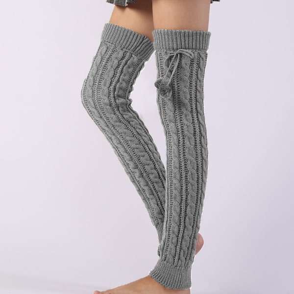 Naisten muodikkaat talviset leggings-saappaat pitkät jalkalämmittimet neulotut vaaleanharmaat KLB