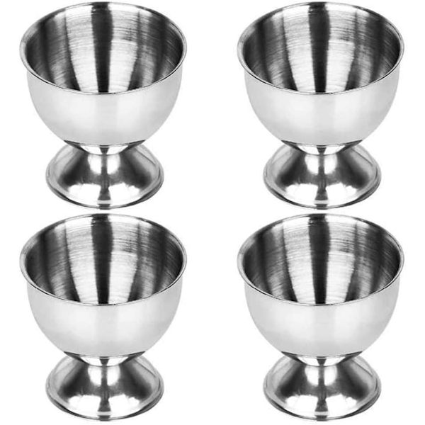 Äggkoppar i rostfritt stål, set om 4, för restaurang, hem, kök, födelsedag, bröllop, jul, nyår, fest, bordsdekoration, silver