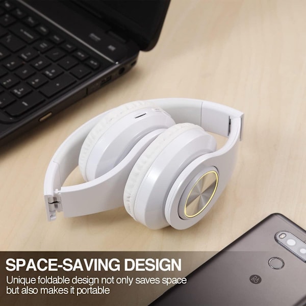 Bluetooth over-ear hörlurar, stereo djup bas, mjuk vit