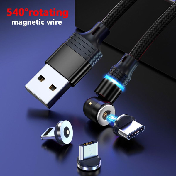 Pakke med 3 magnetiske USB-ladekabler - robust, flettet nylon i sort