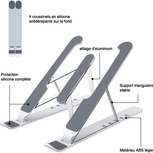 Bærbar PC-stativ, justerbart bærbar PC-stativ, bærbart bærbar PC-stativ, hvit KLB