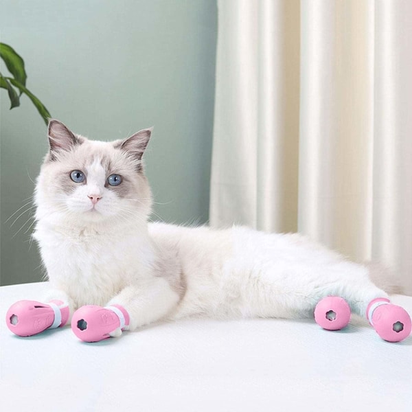 Kattefodbetræk, Kattepotebetræk, Kattesko til rengøring af ører - Justerbare kattestøvler Pink Cat Støvler