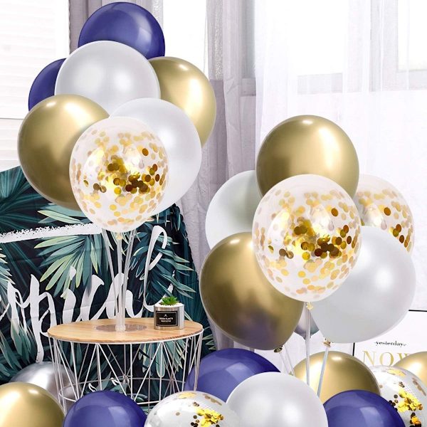 Ilmapallot Siniset Valkoiset Kultaiset Helium Ilmapallot 30 cm Metalli Konfetti Lateksi Ilmapallo a KLB