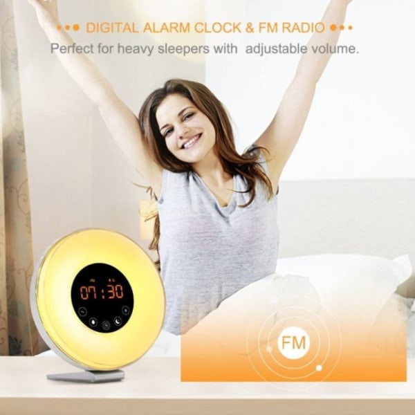 Simulerad soluppgång och solnedgång Sleep Light Alarm Clock med FM-radio (US
