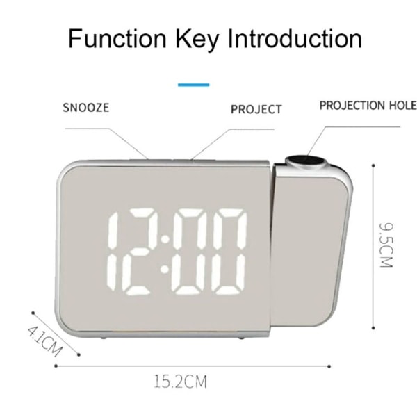 8590 LED peiliprojektori automaattinen puolikirkas elektroninen kello (valkoinen kuori + w