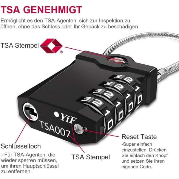 Resväsklås, 4-siffriga kombinationslås, TSA-lås, bagagelås