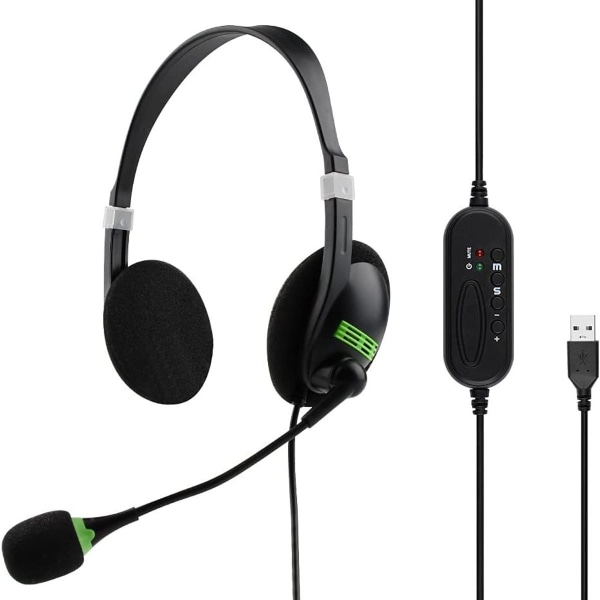 USB-headset, pc-headset med mikrofonstøjreduktion og lydstyrkekontrol,