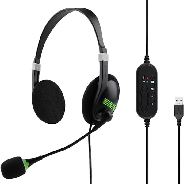 USB-kuulokkeet, tietokonekuulokkeet mikrofonilla, melunvaimennus ja äänenvoimakkuuden säätö