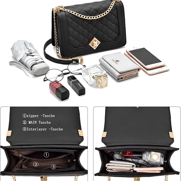 Dame skuldertaske, lille kæde skulderrem crossbody taske, lingge
