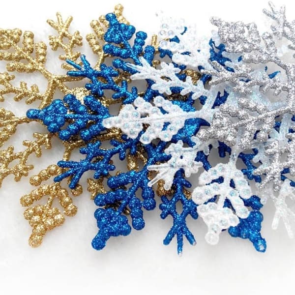 Sett med 24 glitter snøfnugg julepynt KLB