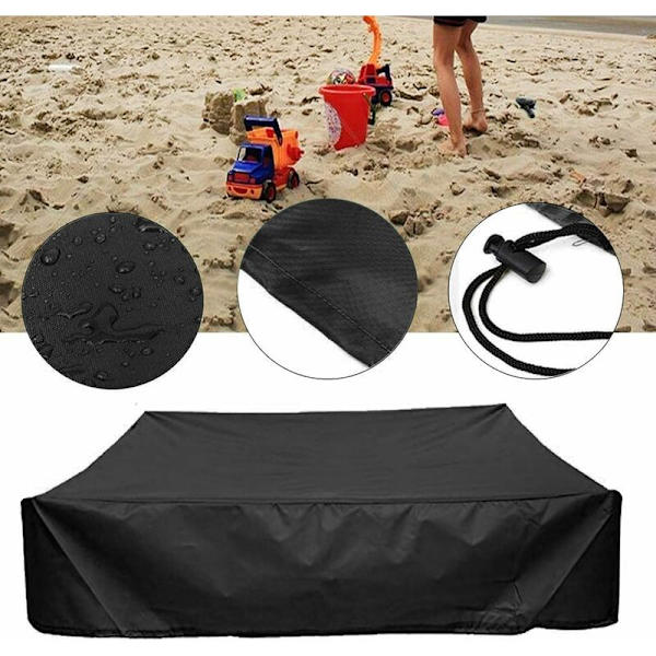 Støvsikker sandkasseovertræk med snøre, firkantet Oxford-stof presenning til sandkasse, swimmingpool, have eller gård（Sort, 180×180cm） KLB