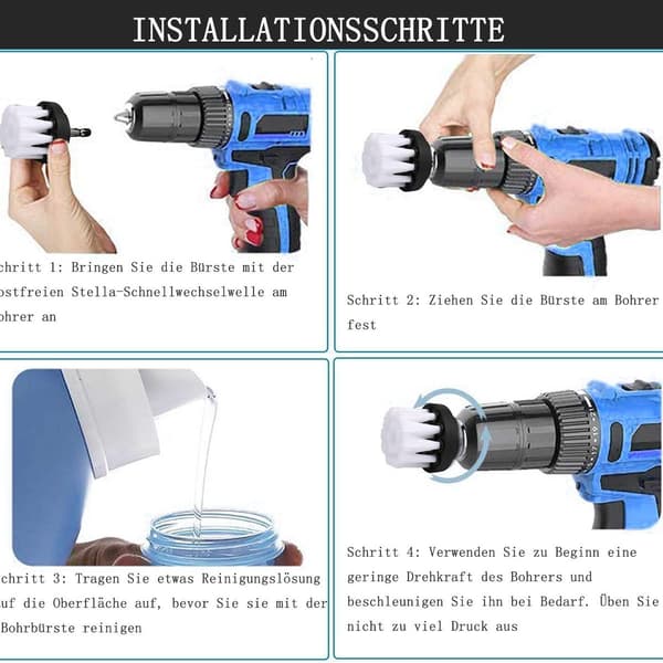 Børstefeste drillsett, 5 deler, drillbørster, feste rengjøringsbørste,