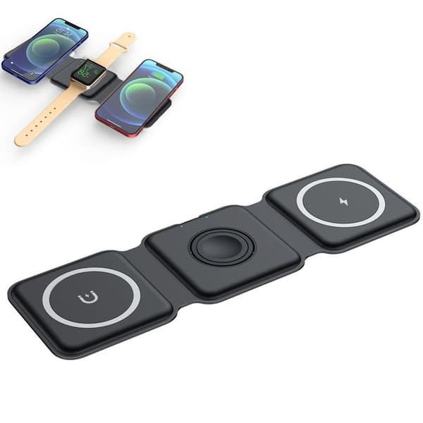 Trådløs opladningsplade til iPhone foldbar, kompakt 3 i 1 sort