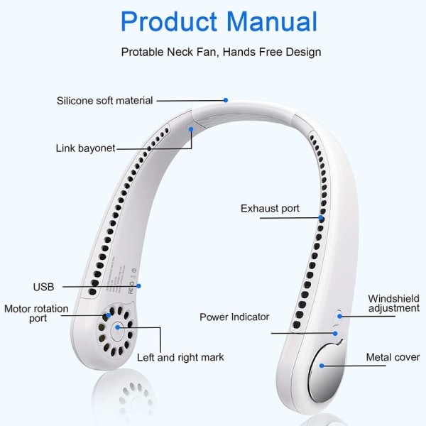 Bärbar halsfläkt - handsfree kylning utan blad