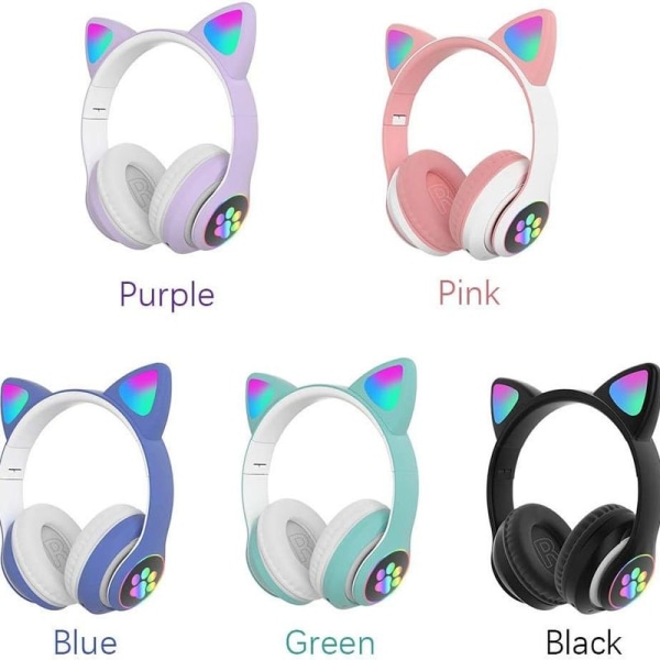 Barnhörlurar kattöron LED-belysning Bluetooth rosa