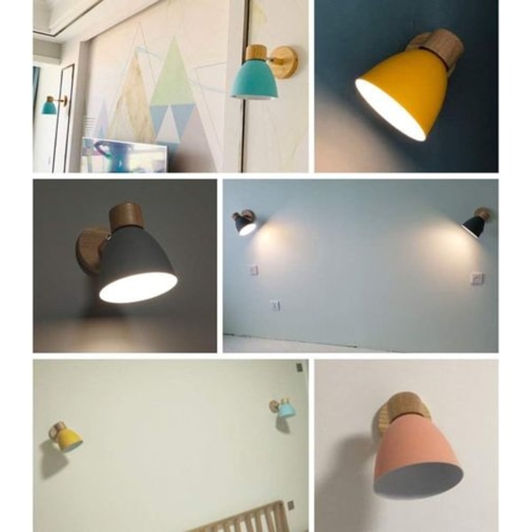 Nordisk Metal Jern Macaron Soveværelse Sengebordslampe Moderne Enkel Træbase