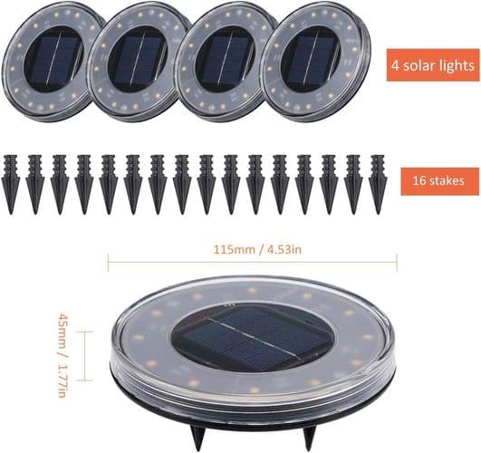 LED solcelle gulvlampe 4-pakning, 12 LED solcelled utendørsbelysning, vanntett