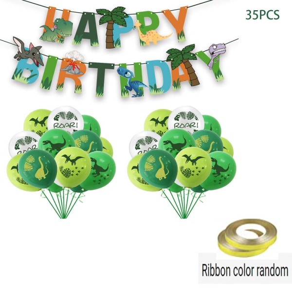 35-delad dinosaurietemafestdekoration, födelsedagsfestballongset, födelsedagsdekoration, grattis på födelsedagen-banderoll, födelsedagsdekorationsset