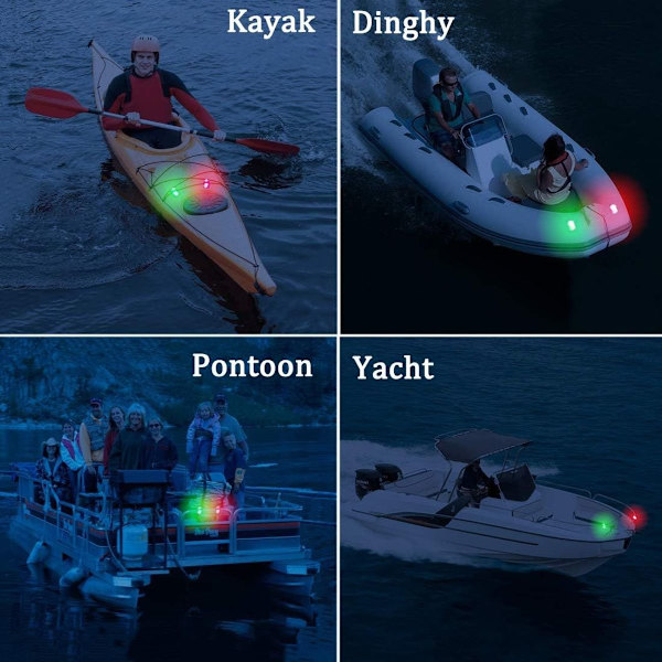 2 kpl:n pakkaus punaisia ja vihreitä LED-navigointivaloja venekajakkiin