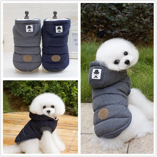 Hundjacka Husdjur Huvjacka Varm Huvkläder Liten Hund Vinterkläder(Storlek XXL,Byst 55cm,Halsomkrets 35cm,Grå)