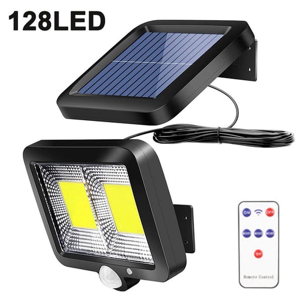 Solcellelys 128 LED - lyse solcellelamper for utendørs bruk, IP65 vanntett, 3 moduser KLB