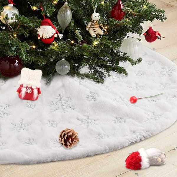 Hvit snøfnugg juletre skjørt, 120cm diameter KLB