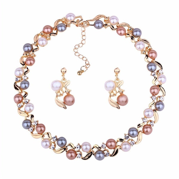 Pärlhalsband set dam pärlsmyckeset pärlörhängen bröllop smyckeset