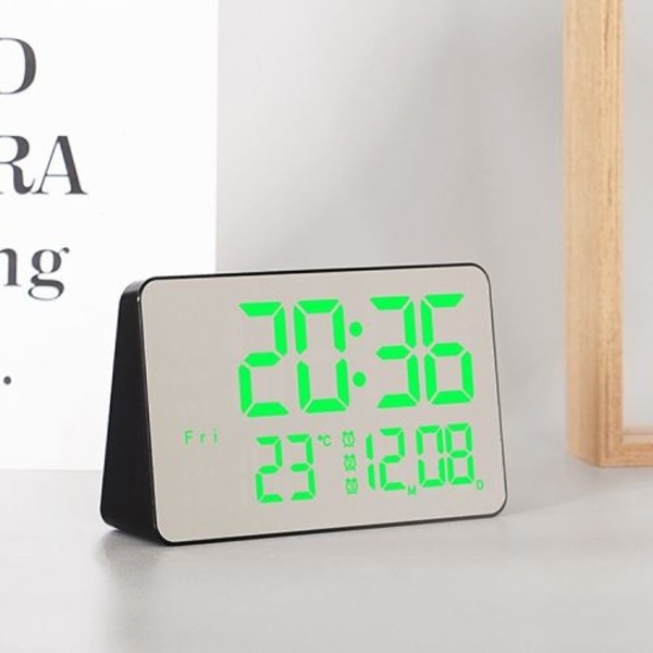 Spegel LED Multifunktion Temperaturväckarklocka Bedside Touch Digital klocka (svart grön