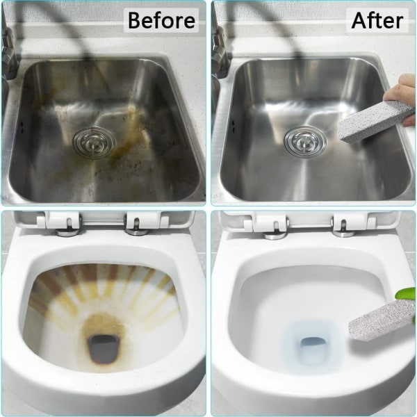 Pimpsteinsett med 6 for rengjøring av toalettskål, skrubberpinne renser kraftig kalkflekker, hardvannsring, kalsiumoppbygging, jern og rust