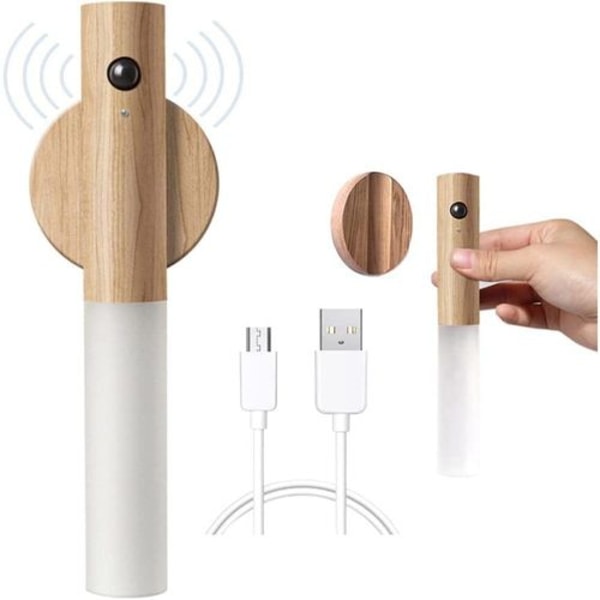 USB-genopladelig trævæglampe i trævæglampe med bevægelsessensor,