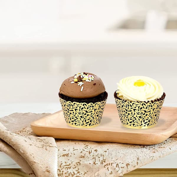100 stk Cupcake-former Kunstnerisk Bakepapir Filigran Gull KLB