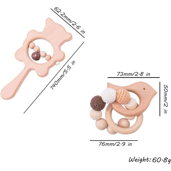 2-pak BPA-fri Naturtræ Baby-Tygge Ringe