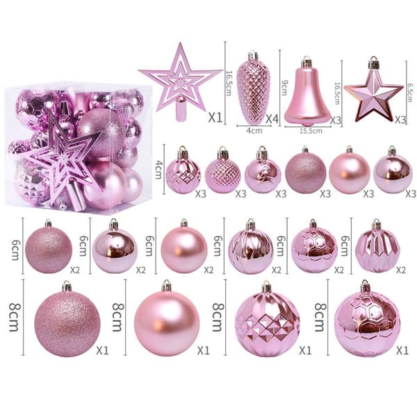 Sett med knusebestandige julekulepynt (45 stk) rosa KLB