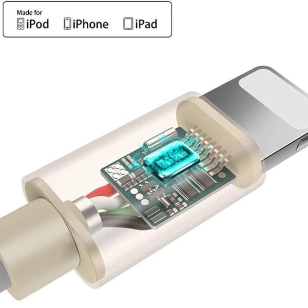 Paket med 3 kablar för iPhone, 2 m nylon iPhone-laddningskabel med KLB