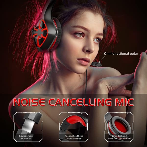 Pro Gaming Headset Over-Ear Brusreducerande Hörlurar Röd