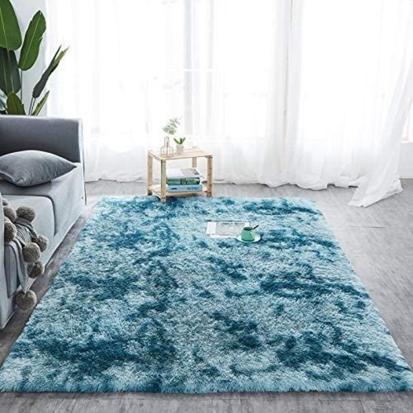 Hög lugg vardagsrumsmatta lång lugg 100x160 cm-vardagsrumsmatta sovrumsmatta mjuk och fluffig utomhusmatta turkos mönster