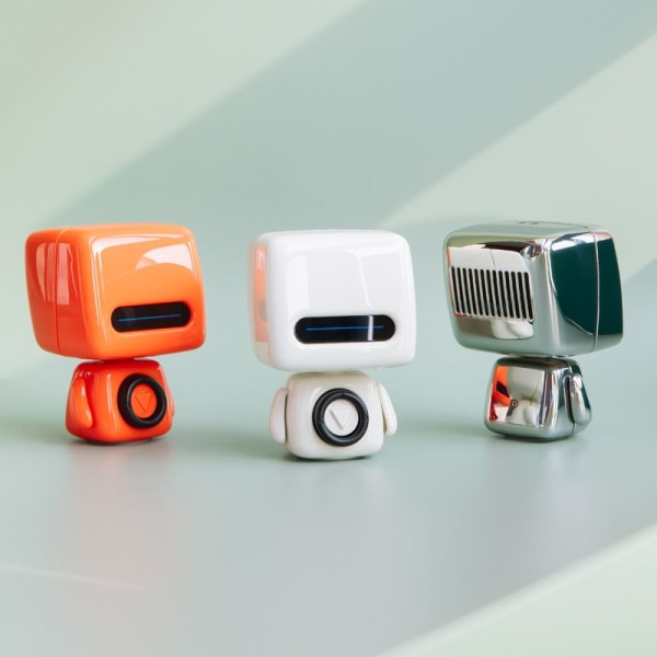 1 trådløse højttalere Mini Cute Robot Bærbar trådløs trådløs 5.0 højttalere med indbygget mikrofon og understøtter håndfri og fotoopkald (hvid)